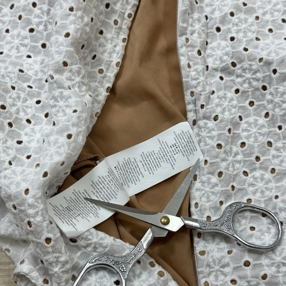 MICHAEL MICHAEL KORS Geo Eyelet Cropped Short Sleeve Top White Size 0‎ XS $155